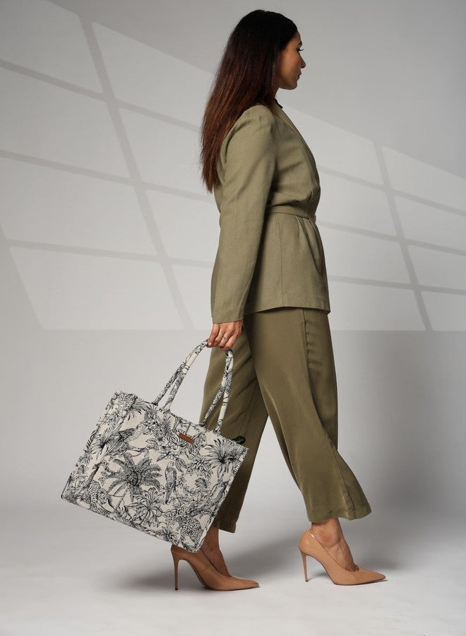 ENSAC Cotton Jacquard Tote Bag for Women, Stylish Handbag for women with Zip Closure | Fit for Office Bag, College, Travel Use | Handcrafted in India - Image 5